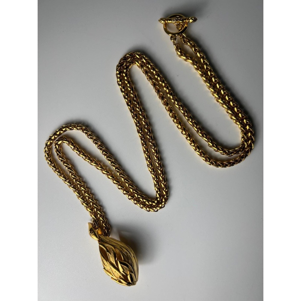 VTG 80s FENDI Chunky Wheat Chain Runway DBL F Pendant Necklace with Toggle Clasp